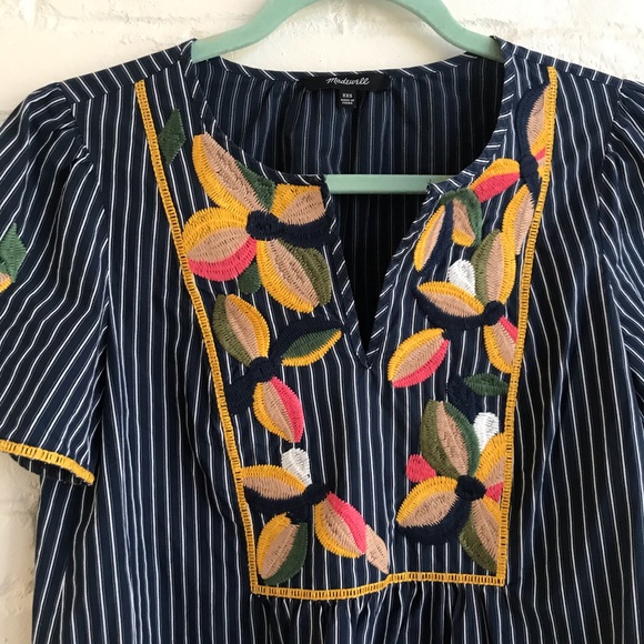 Madewell XXS Striped Short Sleeve Blouse floral - Picture 4 of 8